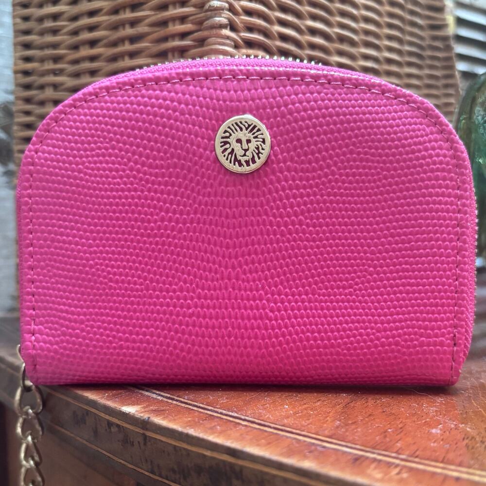 Anne Klein Vintage-Style Fuchsia Pebbled Leather Card Case & Keychain Pouch